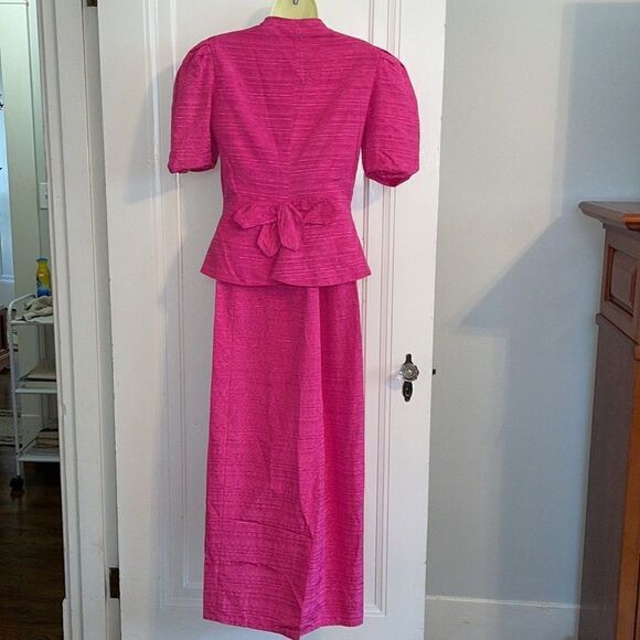 Vtg 80s Bridal Originals bright fuchsia pink 2 pc taffeta dressy outfit - Picture 8 of 13